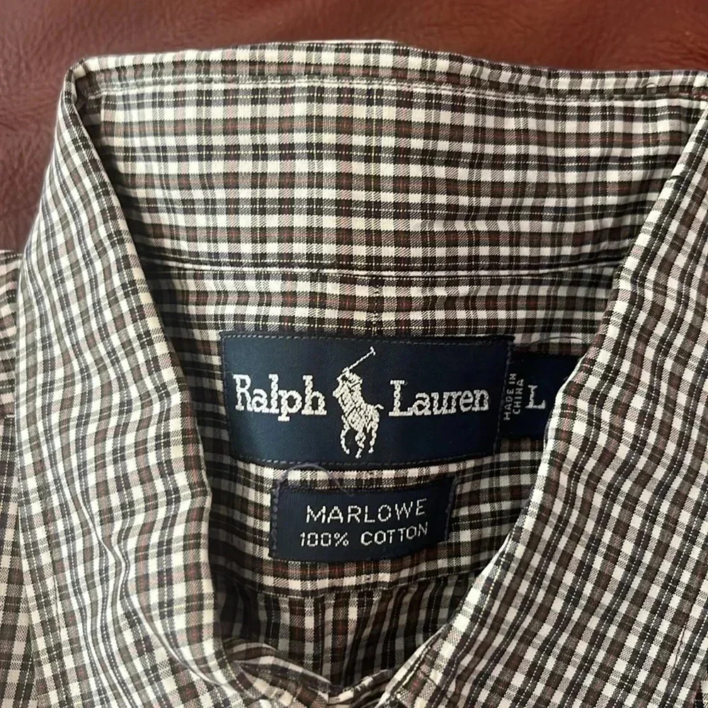 Vintage Polo Ralph Lauren Marlowe Mens L Black Red White Plaid pony Logo